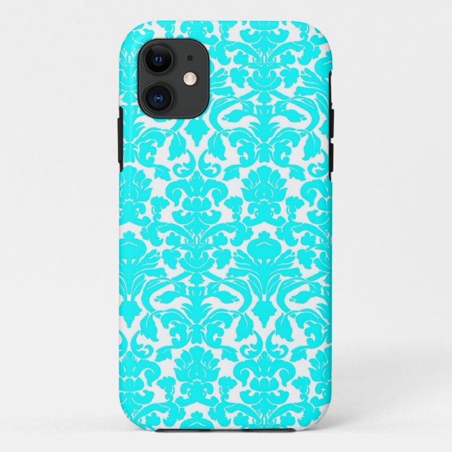 Coques Case-Mate iPhone Motif floral fleuri de damassé d'Aqua (Dos)