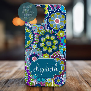 Coque Pour iPhone 15 Motif floral funky avec nom personnalisé
