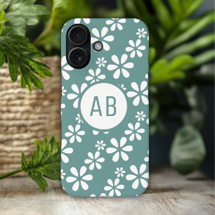 Coques iPhone 16 Plus Motif floral girly moderne personnalisé avec monog