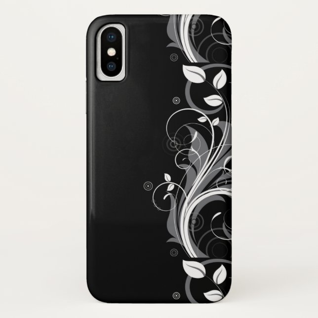Coques Case-Mate iPhone Motif floral gris sur le noir (Dos)
