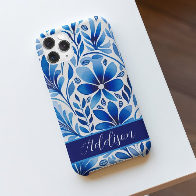 Coques Case-Mate iPhone Motif floral mignon bleu et blanc folk (Créateur téléchargé)