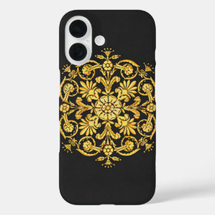 Coque Pour iPhone 16 Motif floral or et noir