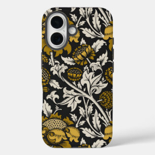 Coque Pour iPhone 16 Motif floral orné avec de grandes fleurs dorées