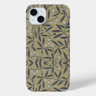 Coque iPhone 15 Mini Motif floral orné avec des vignes bleu foncé