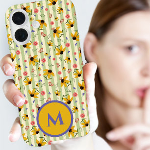 Coque Pour iPhone 16 Motif floral papillon à cônes monogramme