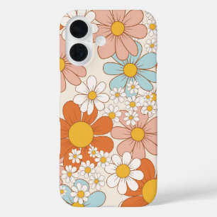 Coque Pour iPhone 16 Motif floral rétro groovy sans couture de margueri