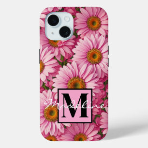 Coque Pour iPhone 15 Motif floral rétro rose avec des marguerites