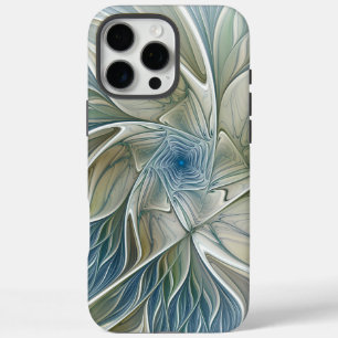 Coques iPhone 16 Pro Max Motif floral rêve abstrait bleu kaki fractal