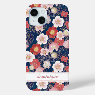 Coque Pour iPhone 15 Motif Floral Rose Japonais Monogrammé