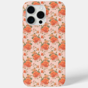 Coque iPhone 15 Pro Max motif floral rose orange rose mariage printemps