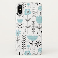 Motif floral scandinave bleu Monogramme
