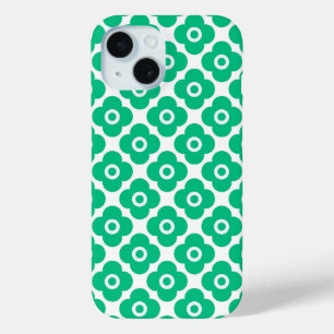 Coque Pour iPhone 15 Motif floral simple vert et blanc rétro