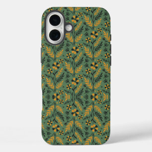 Coques iPhone 16 Plus Motif floral stylisé orange et noir de botanique