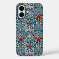 Motif floral sur fond bleu de feuilles vertes