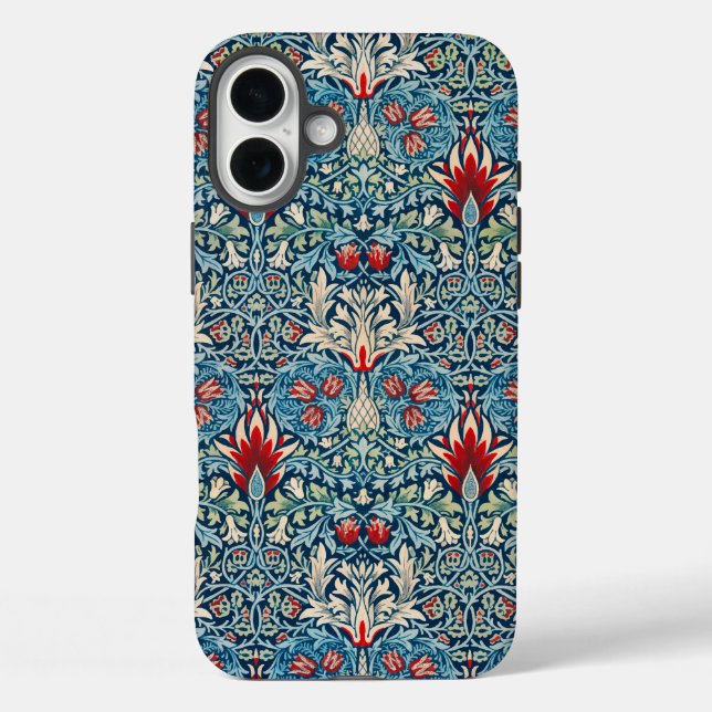Coques Case-Mate iPhone Motif floral sur fond bleu de feuilles vertes (Verso)