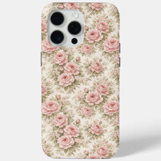 Coque iPhone 15 Pro Max Motif floral transparent de rose vintage élégant