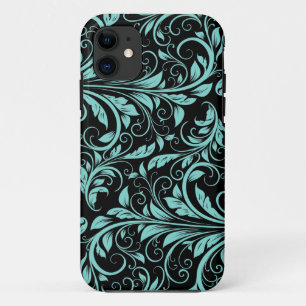 Case-Mate iPhone Case Motif floral turquoise élégant de damassé bleue et