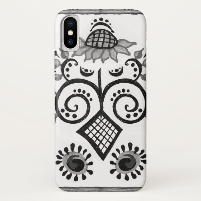 Coques Case-Mate iPhone Motif folklorique de tournesol noir et blanc (Dos)