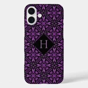 iPhone 16 Plus Case Motif fractal violet victorien initial personnalis