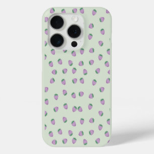Coque iPhone 15 Pro Motif Fraise Violette sur Fond Vert