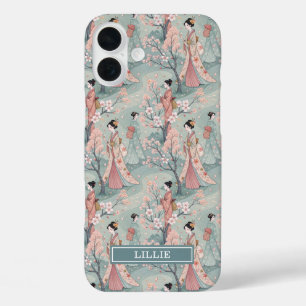 Coques iPhone 16 Plus Motif Geisha Sakura Japonais Monogrammé