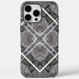 Coques iPhone 16 Pro Max Motif géométrique avec arbres enneigés d'hiver