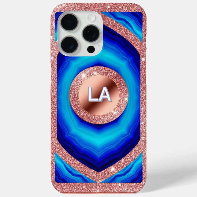 Coques Case-Mate iPhone Motif géométrique bleu Abstrait avec Rose Gold (Verso)