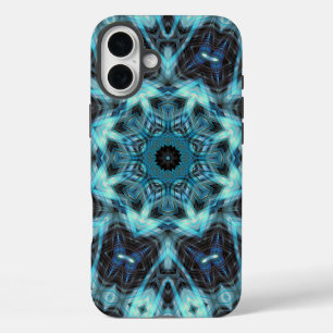 Coques iPhone 16 Plus Motif géométrique bleu avec éclat radieux