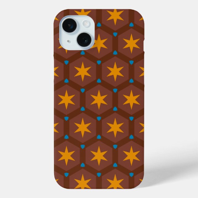 Coques Case-Mate iPhone Motif géométrique bleu Brown, or (Verso)