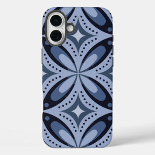 Coques iPhone 16 Plus Motif géométrique bleu de style rétro