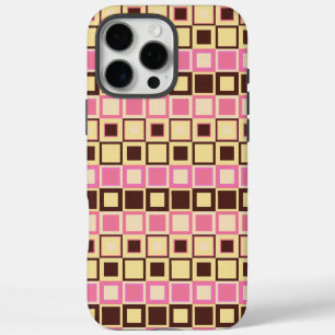 Coques iPhone 16 Pro Max Motif géométrique carré rétro rose et marron
