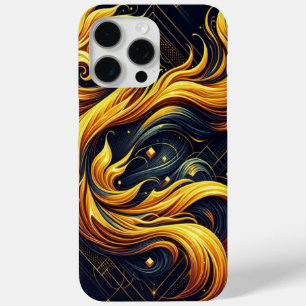 Coque iPhone 15 Pro Max Motif géométrique de glace de feu jaune et bleu