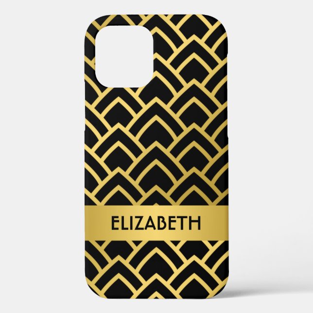 Coques Case-Mate iPhone Motif géométrique Gold Black Art Déco Personnalise (Verso)