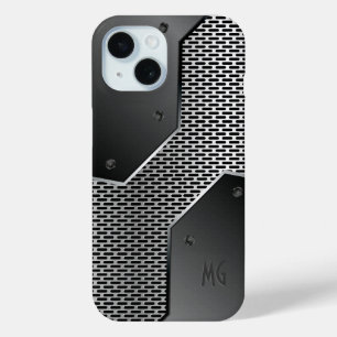 Coque Pour iPhone 15 Motif géométrique gris foncé.