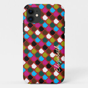 Coque iPhone 11 Motif géométrique moderne et coloré rétro