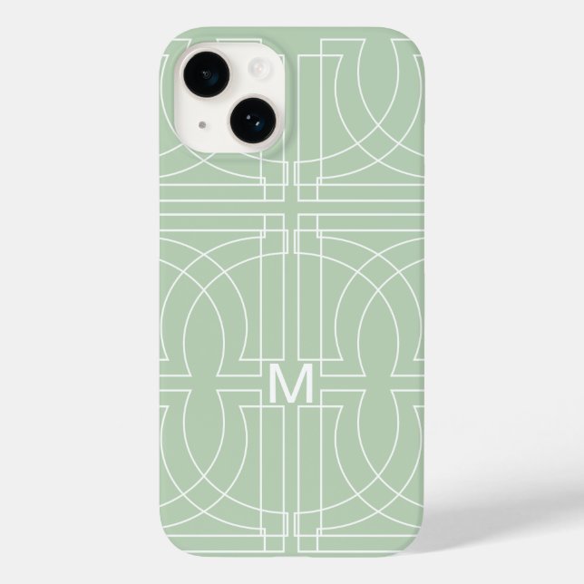 Coques Case-Mate iPhone Motif géométrique moderne Sage vert Monogramme (Verso)