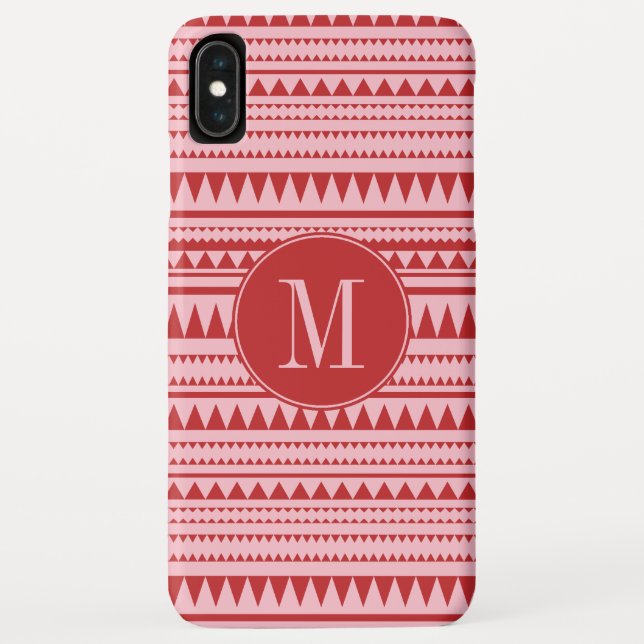 Coques Case-Mate iPhone Motif géométrique Monogramme rouge et rose (Dos)