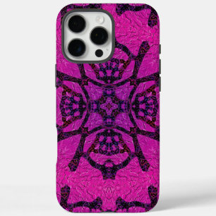 Coques iPhone 16 Pro Max Motif géométrique rose et violet intense