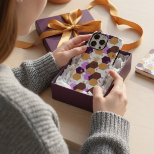 Coques iPhone 16 Pro Max Motif géométrique simple artistique violet et or