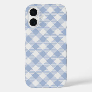 Coques iPhone 16 Motif Gingham Bleu Clair Imprimé Carreaux Classiqu