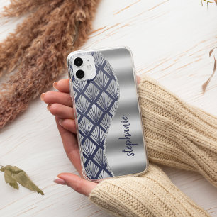 Case-Mate iPhone Case Motif Glam Art Déco Argent Bleu Marine Nom