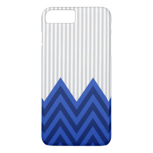 Coques Pour iPhone Motif gris moderne de rayures de Chevron de bleu