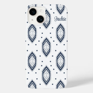 Coque Pour iPhone 14 Motif Hexagon bleu blanc et marine