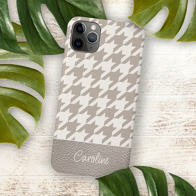 Coques Case-Mate iPhone Motif Houndstooth Taupe Neutre Personnalisé (Créateur téléchargé)