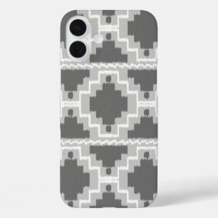 iPhone 16 Plus Case Motif Ikat Aztec - gris foncé et clair / gris