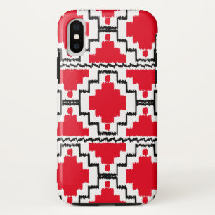 Coque Pour iPhone XS Motif Ikat Aztec - Rouge, Noir et Blanc