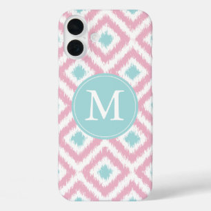 iPhone 16 Plus Case Motif Ikat de la menthe rose monogramme