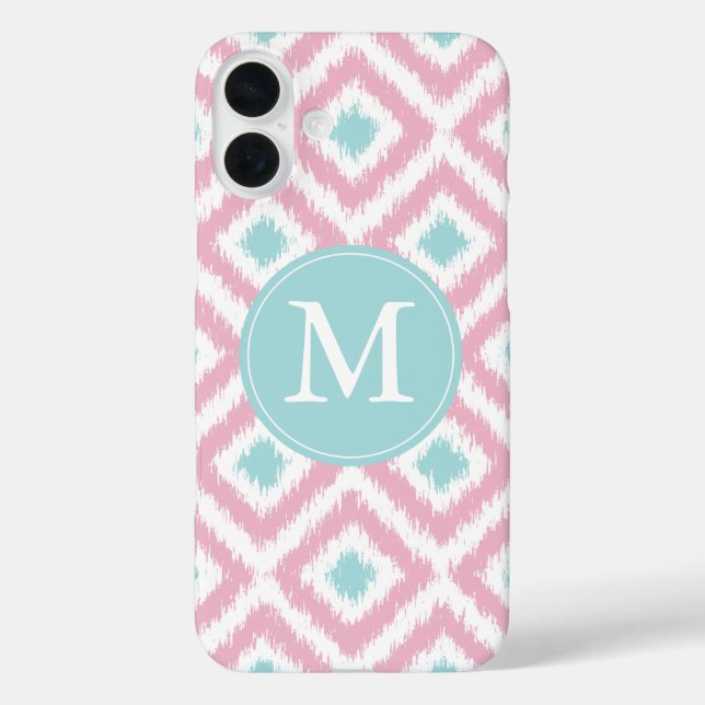 Coques Case-Mate iPhone Motif Ikat de la menthe rose monogramme (Verso)