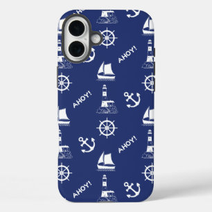 Coques iPhone 16 Plus Motif illustratif de voile blanc+bleu marine