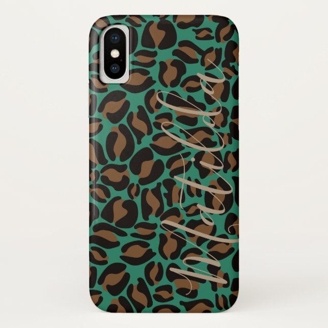 Coques Case-Mate iPhone Motif Jaguar Imprimer Vert Brown Nom personnalisé (Dos)